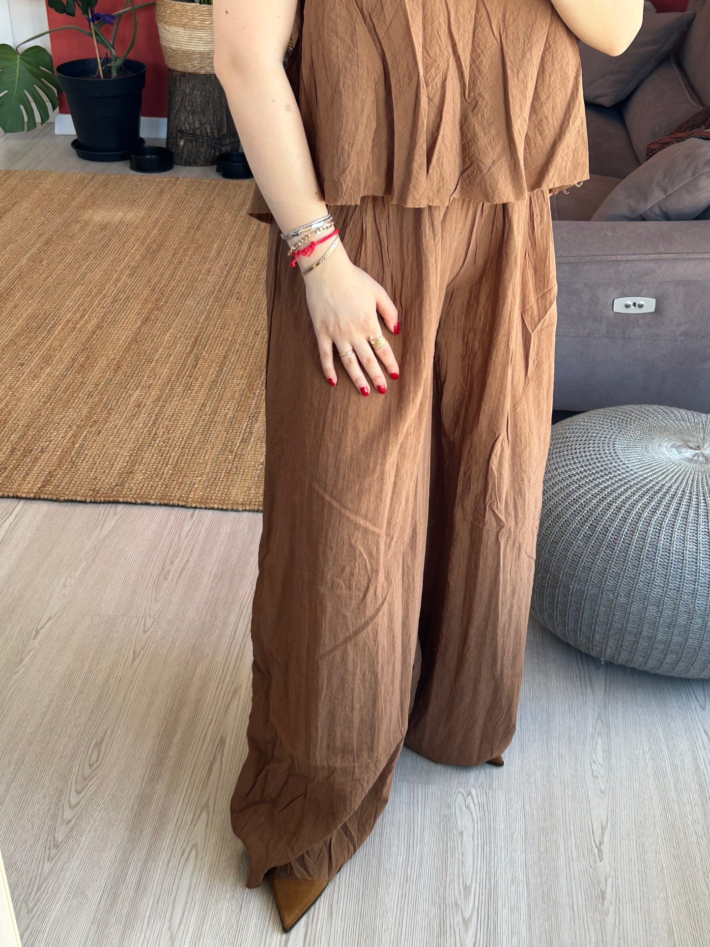 Kadın Askılı Takım – Gofre Kumaş İkili Set