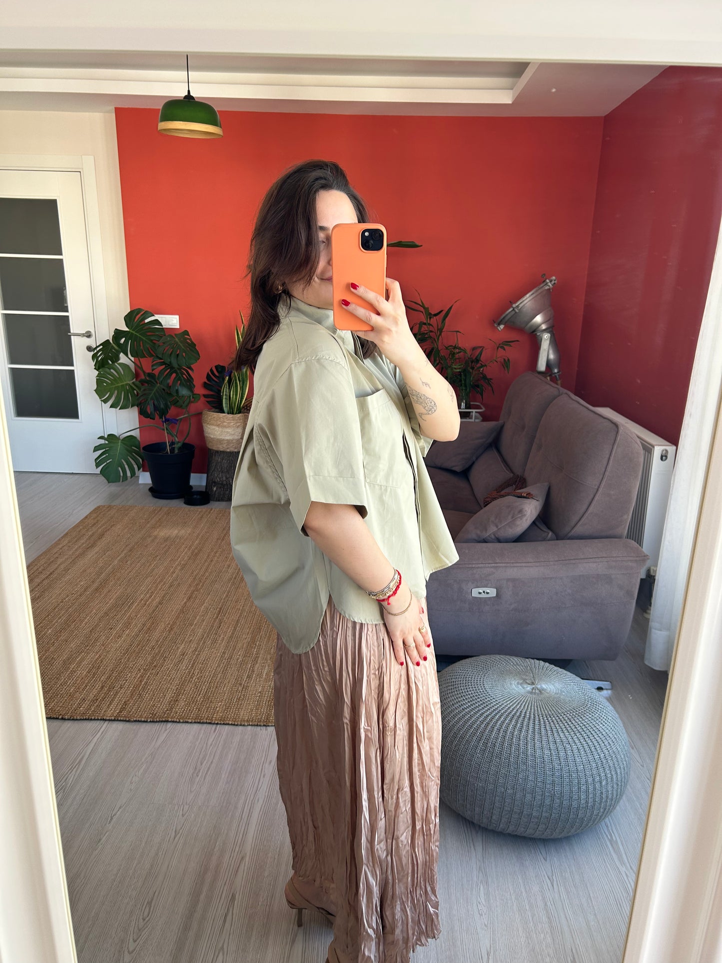 Kadın Poplin Gömlek – Haki Renk Kısa Kollu Klasik Stil