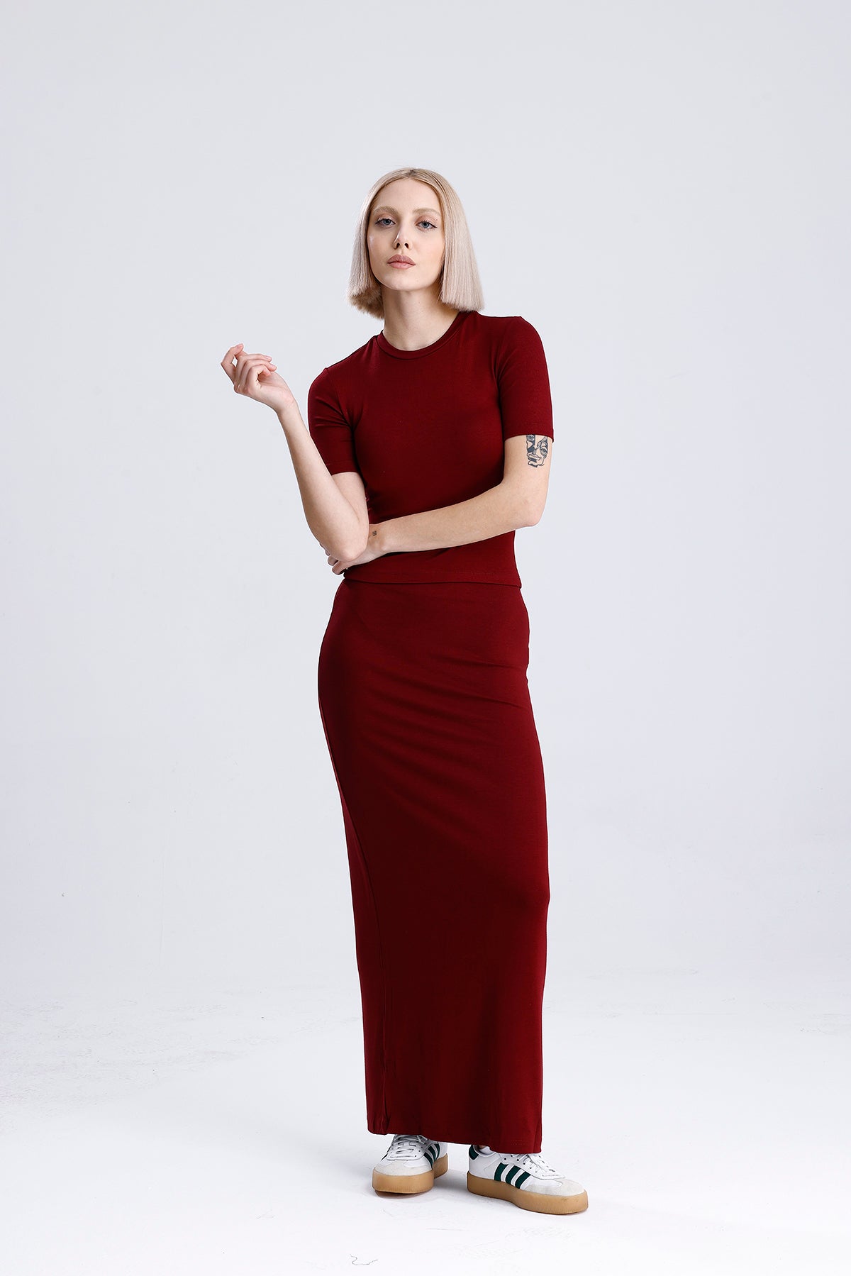 Kadın Uzun Etek – Bordo Soft Touch Rahat Kesim