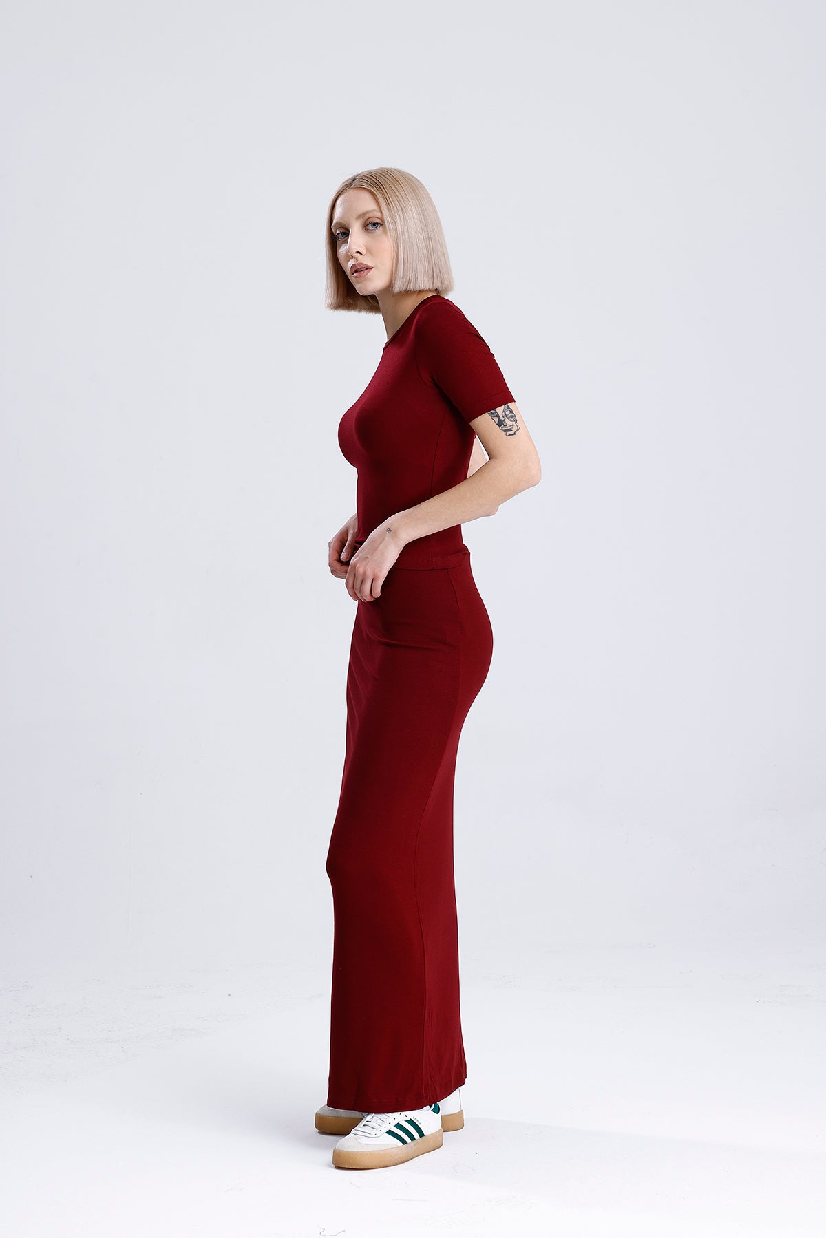 Kadın Uzun Etek – Bordo Soft Touch Rahat Kesim