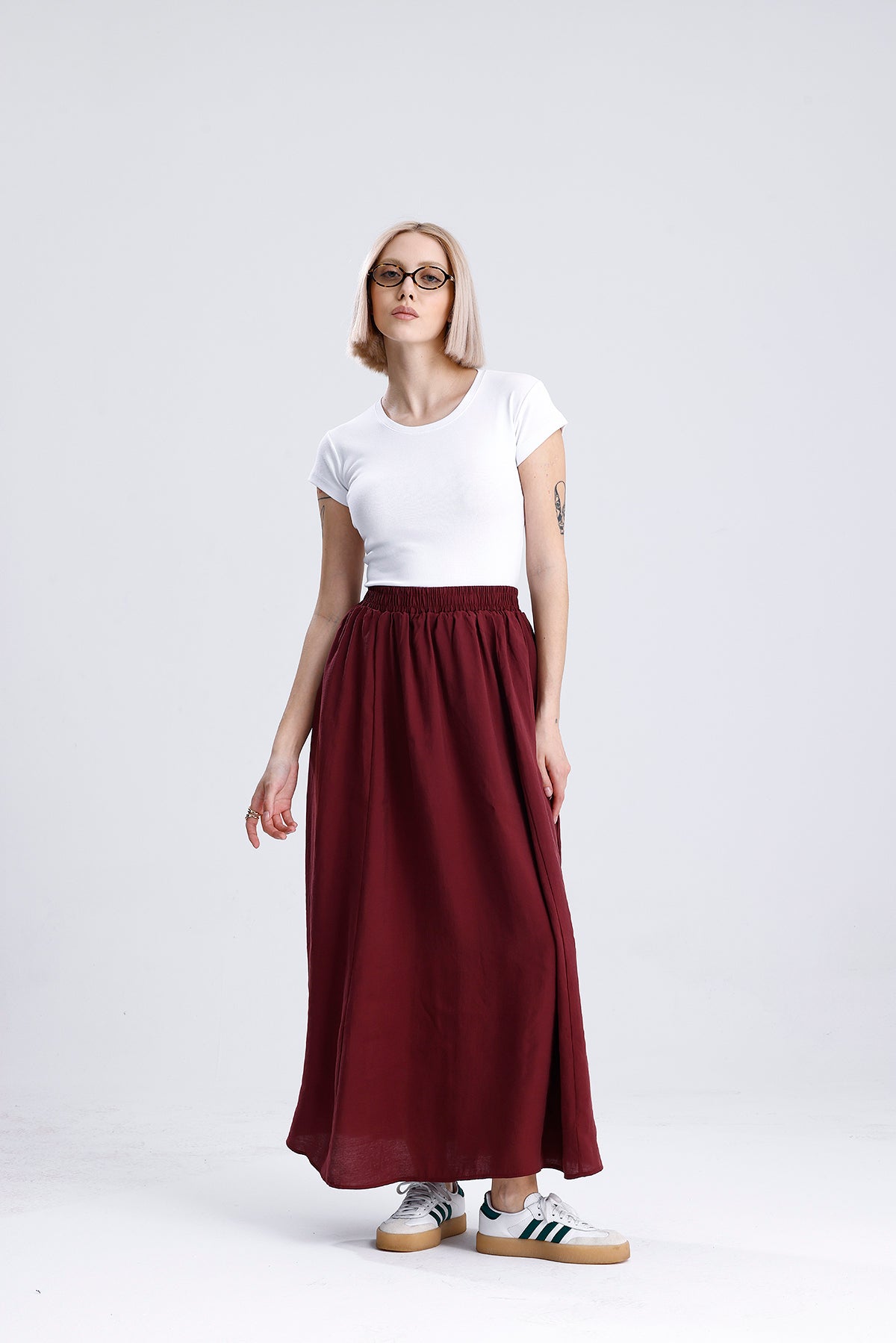 Kadın Modal Etek – Bordo Renk Hafif ve Dökümlü Günlük Stil