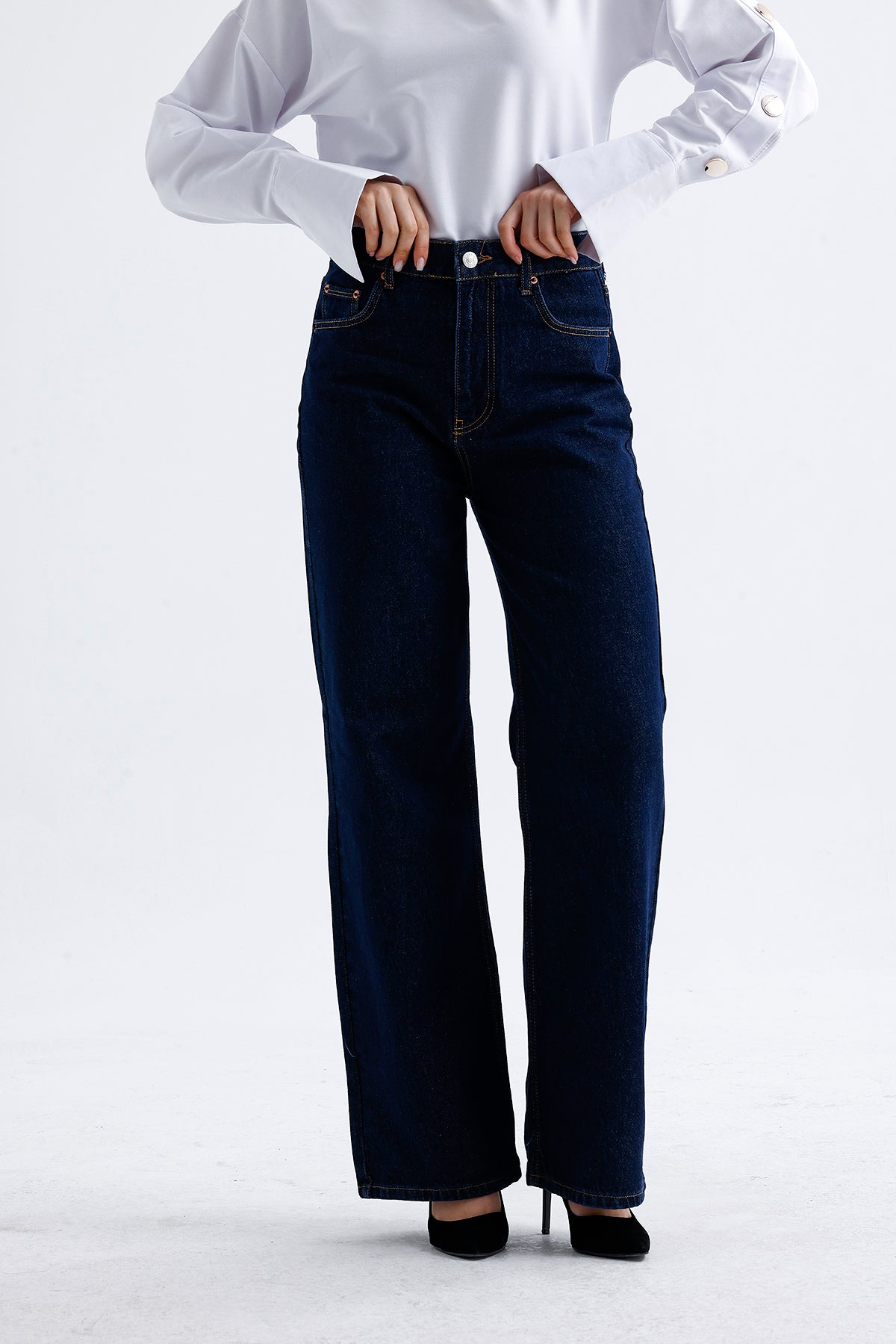 Kadın Palazzo Kot Pantolon – Lacivert Renk Geniş Paça Denim Stil