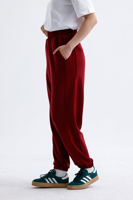 Kadın Modal Jogger – Bordo Renk Bilek Lastikli Rahat Alt
