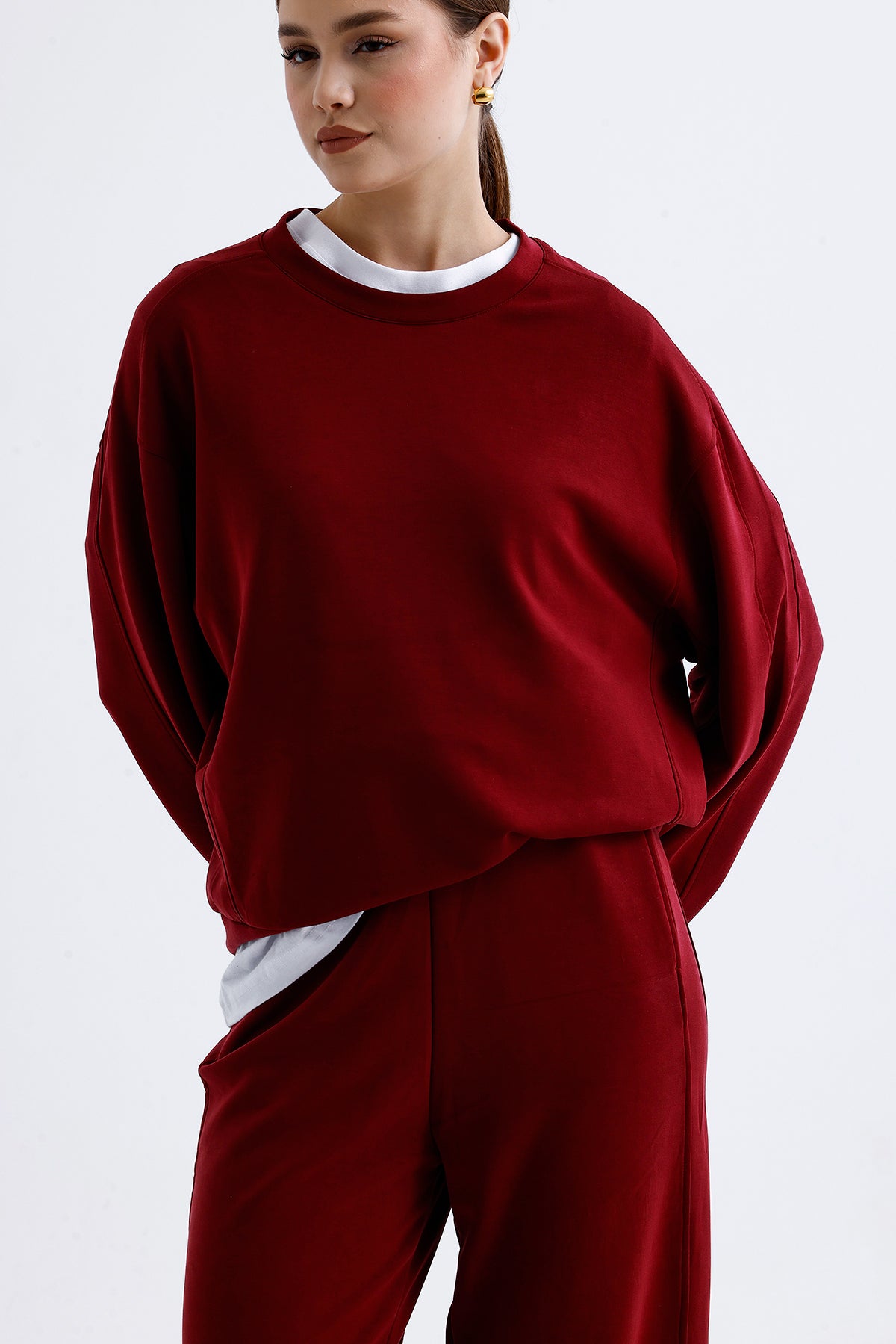 Kadın Modal Sweatshirt – Bordo Renk Yumuşak ve Rahat Günlük Üst