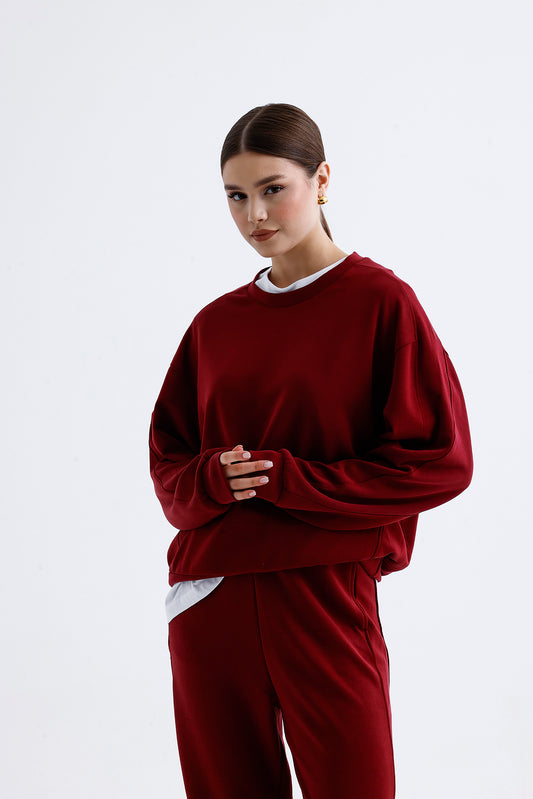 Kadın Modal Sweatshirt – Bordo Renk Yumuşak ve Rahat Günlük Üst