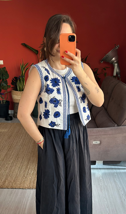 Nakışlı Yelek - Mavi Renk | Monepure