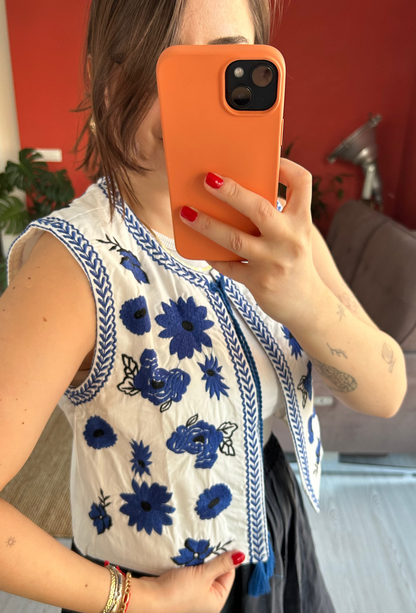 Nakışlı Yelek - Mavi Renk | Monepure