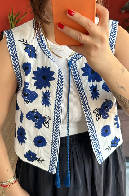 Nakışlı Yelek - Mavi Renk | Monepure