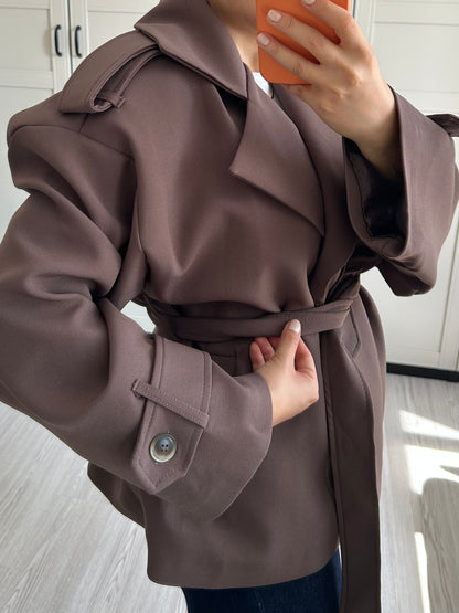 Kahverengi Kısa Trençkot