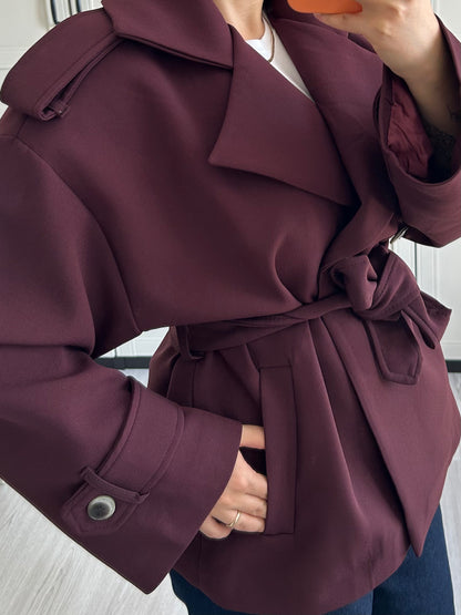 Bordo Kısa Trençkot