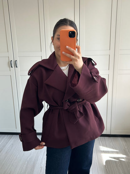 Bordo Kısa Trençkot