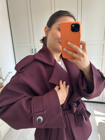 Bordo Kısa Trençkot