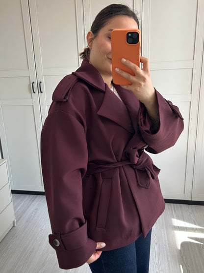 Bordo Kısa Trençkot