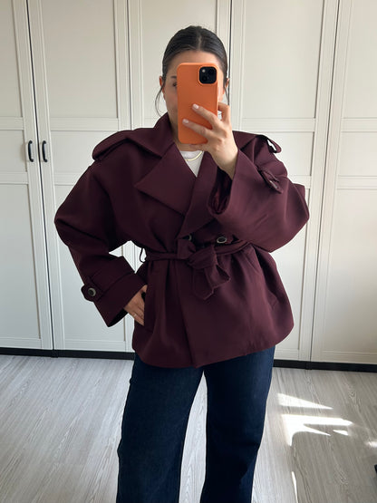 Bordo Kısa Trençkot