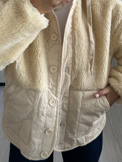 Bej Kapitone Peluş Mont