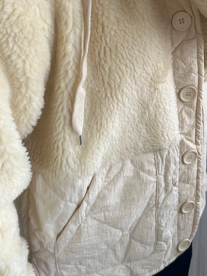 Bej Kapitone Peluş Mont