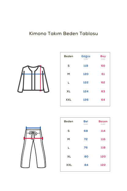 Kadın Modal Kimono Takım – Antrasit Renk Dökümlü İkili Set