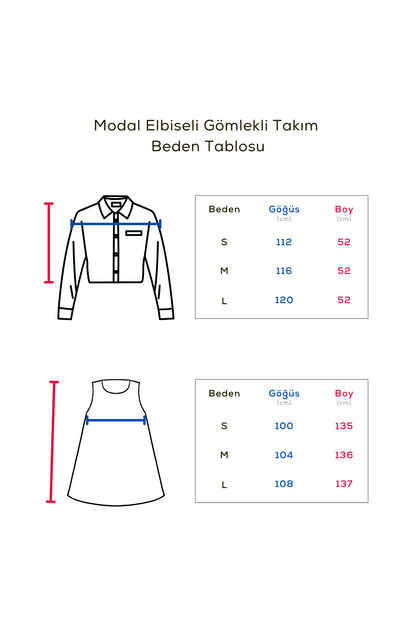 Kadın Modal Takım – Lacivert Elbiseli Gömlekli İkili Set