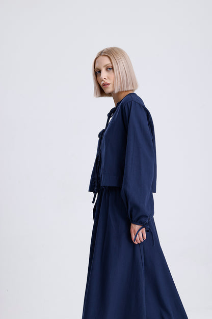 Kadın Kimonolu Etekli Takım – Lacivert Renk Şık ve Rahat İkili Set