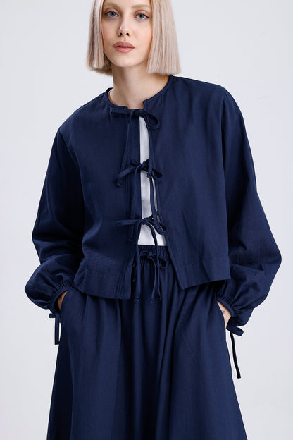Kadın Kimonolu Etekli Takım – Lacivert Renk Şık ve Rahat İkili Set