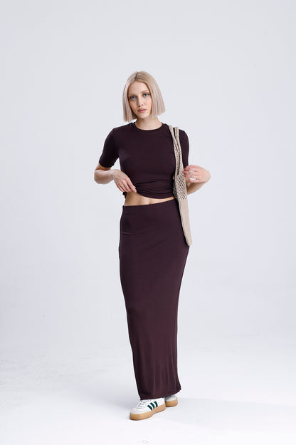 Kadın Pamuk Body – Kahverengi %100 Pamuk Soft Touch Doku