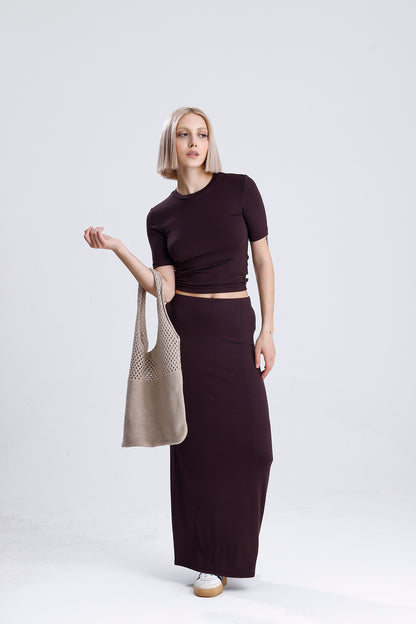 Kadın Uzun Etek – Kahverengi Soft Touch Rahat Kesim