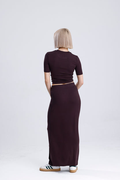 Kadın Uzun Etek – Kahverengi Soft Touch Rahat Kesim