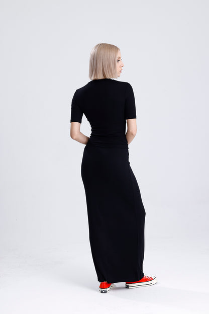 Kadın Uzun Etek – Siyah Soft Touch Rahat Kesim