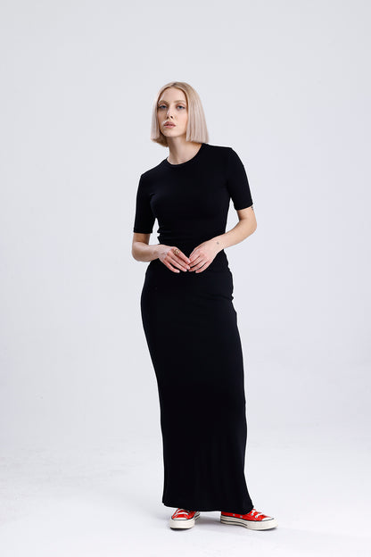 Kadın Uzun Etek – Siyah Soft Touch Rahat Kesim