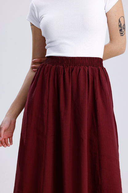 Kadın Modal Etek – Bordo Renk Hafif ve Dökümlü Günlük Stil