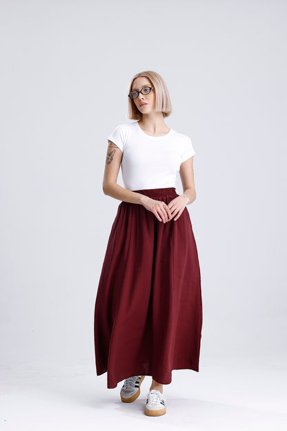 Kadın Modal Etek – Bordo Renk Hafif ve Dökümlü Günlük Stil