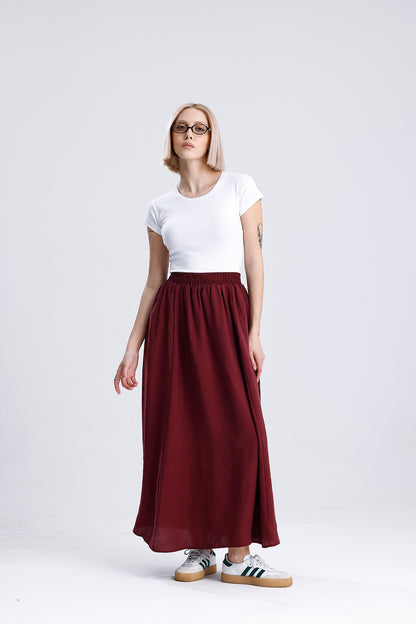 Kadın Modal Etek – Bordo Renk Hafif ve Dökümlü Günlük Stil