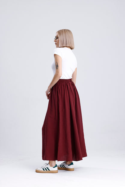 Kadın Modal Etek – Bordo Renk Hafif ve Dökümlü Günlük Stil