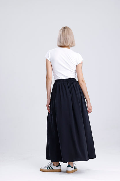 Kadın Modal Etek – Siyah Renk Dökümlü Hafif Günlük Stil