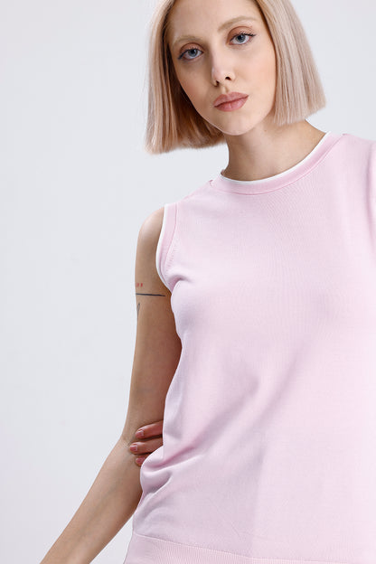 Kadın Kolsuz Triko Tişört – Pembe Renk, Yazlık Şık Üst