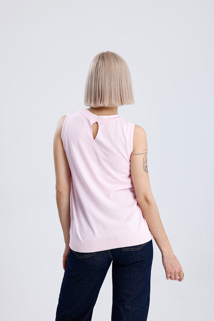 Kadın Kolsuz Triko Tişört – Pembe Renk, Yazlık Şık Üst
