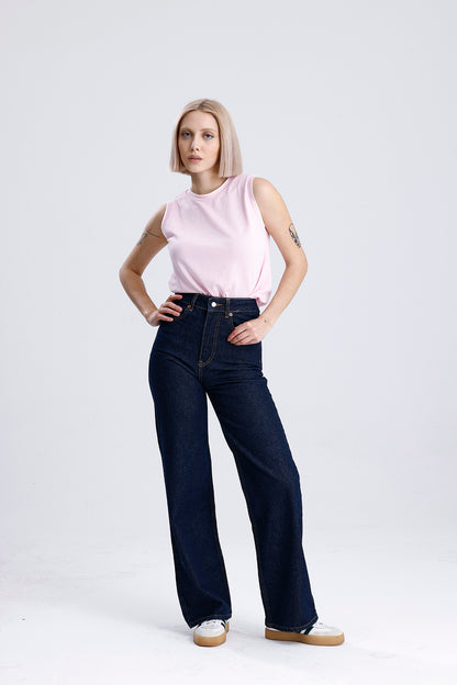 Kadın Kolsuz Triko Tişört – Pembe Renk, Yazlık Şık Üst