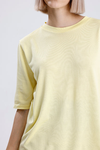 Kadın Triko Tişört – Sarı Yuvarlak Yaka Kısa Kollu Yazlık Üst