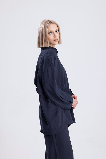 Kadın Gömlekli Modal Takım – Antrasit Renk Dökümlü İkili Set