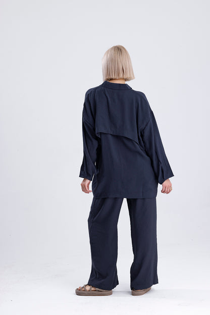 Kadın Gömlekli Modal Takım – Antrasit Renk Dökümlü İkili Set