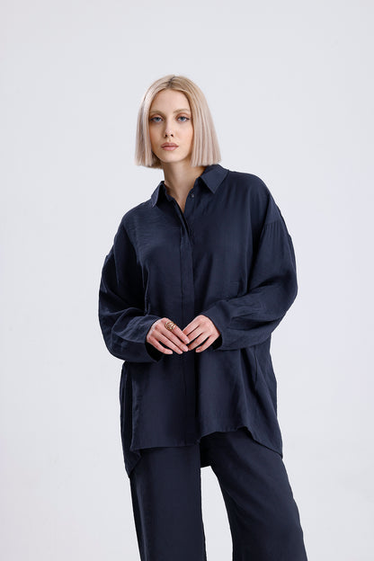 Kadın Gömlekli Modal Takım – Antrasit Renk Dökümlü İkili Set