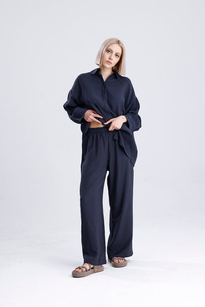 Kadın Gömlekli Modal Takım – Antrasit Renk Dökümlü İkili Set