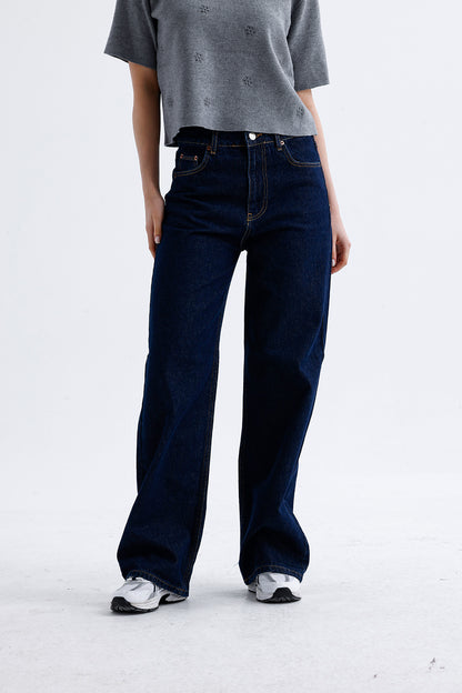 Kadın Palazzo Kot Pantolon – Lacivert Renk Geniş Paça Denim Stil