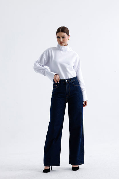 Kadın Palazzo Kot Pantolon – Lacivert Renk Geniş Paça Denim Stil