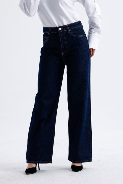 Kadın Palazzo Kot Pantolon – Lacivert Renk Geniş Paça Denim Stil