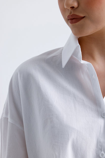 Kadın Poplin Gömlek – Beyaz Pamuklu Esnek Kumaş Klasik Stil