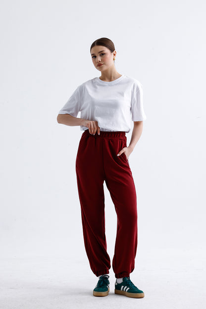 Kadın Modal Jogger – Bordo Renk Bilek Lastikli Rahat Alt