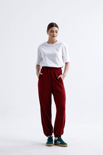 Kadın Modal Jogger – Bordo Renk Bilek Lastikli Rahat Alt
