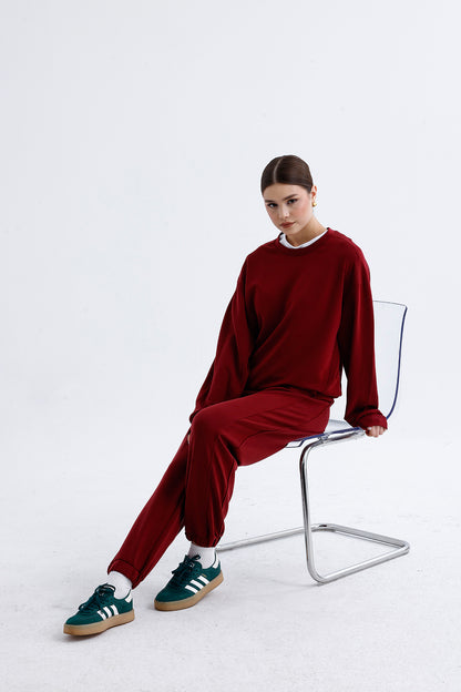 Kadın Modal Jogger – Bordo Renk Bilek Lastikli Rahat Alt