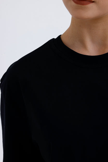 Kadın Oversize Tişört – Siyah Pamuklu Esnek Kumaş Rahat Stil